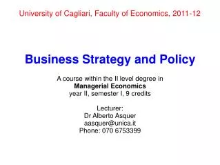 University of Cagliari, Faculty of Economics, 2011-12
