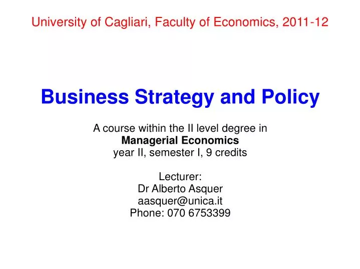 university of cagliari faculty of economics 2011 12