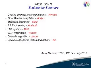 MICE CM29 Engineering Summary