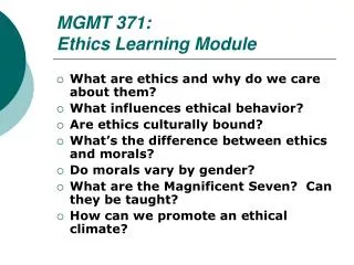 MGMT 371: Ethics Learning Module