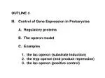 OUTLINE 3 Control of Gene Expression in Prokaryotes 	A. Regulatory proteins 	B. The operon model