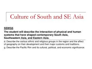 Culture of South and SE Asia