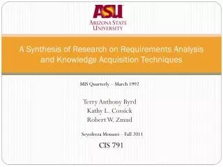 A Synthesis of Research on Requirements Analysis and Knowledge Acquisition Techniques