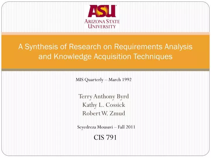 a synthesis of research on requirements analysis and knowledge acquisition techniques