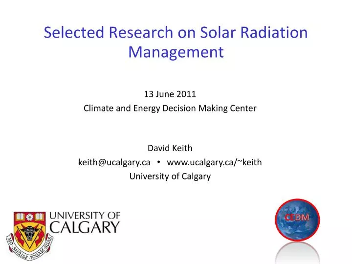 selected research on solar radiation management