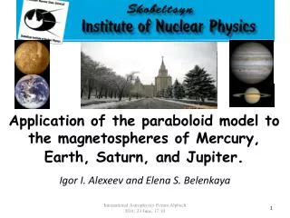 Application of the paraboloid model to the magnetospheres of Mercury, Earth, Saturn, and Jupiter .