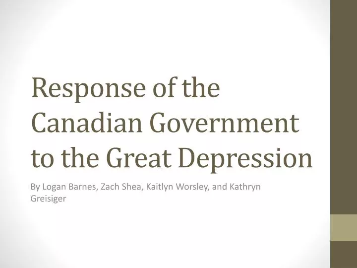 response of the canadian government to the great depression