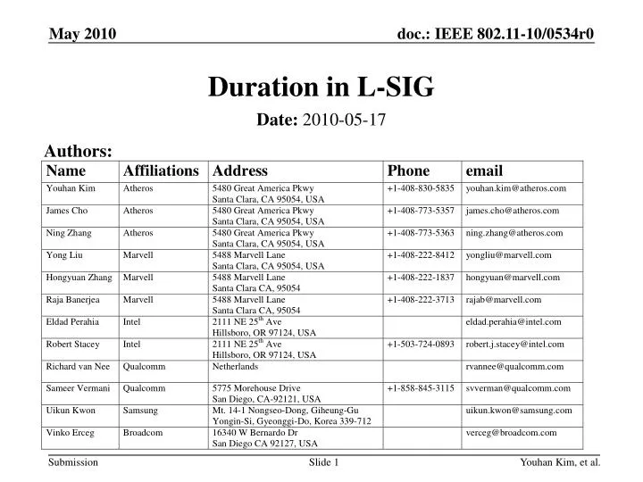 duration in l sig