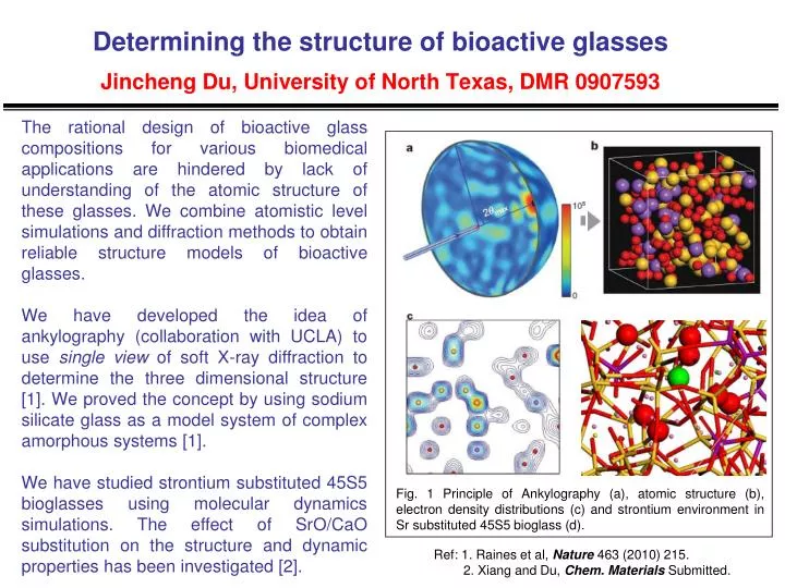 determining the structure of bioactive glasses jincheng du university of north texas dmr 0907593