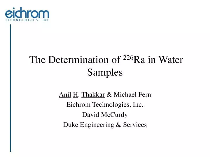 the determination of 226 ra in water samples