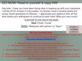 DO NOW: Read to yourself &amp; copy HW