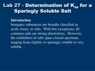 Lab 27 - Determination of K sp for a Sparingly Soluble Salt