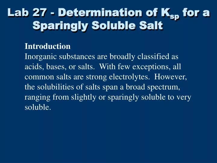 lab 27 determination of k sp for a sparingly soluble salt