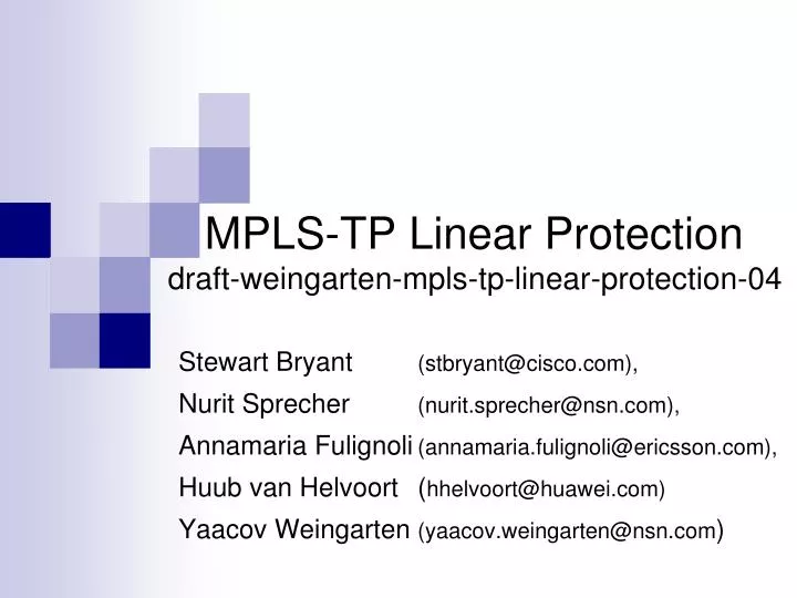 mpls tp linear protection draft weingarten mpls tp linear protection 04