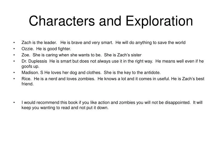 characters and exploration