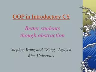 OOP in Introductory CS