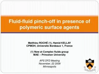Fluid-fluid pinch-off in presence of polymeric surface agents