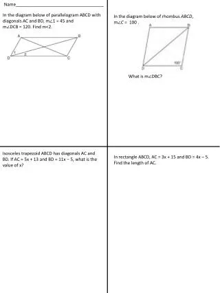 In the diagram below of parallelogram ABCD with diagonals AC and BD, m?1 = 45 and