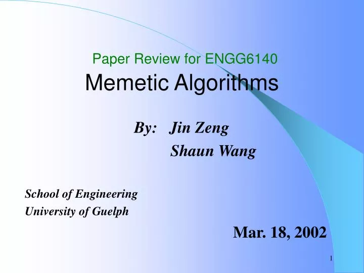 paper review for engg6140 memetic algorithms