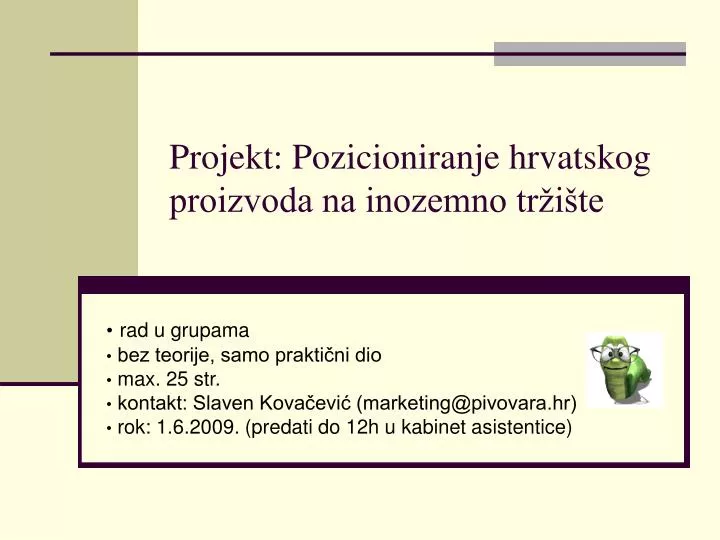 projekt pozicioniranje hrvatskog proizvoda na inozemno tr i te