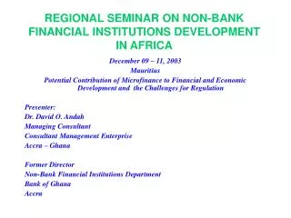 REGIONAL SEMINAR ON NON-BANK FINANCIAL INSTITUTIONS DEVELOPMENT IN AFRICA