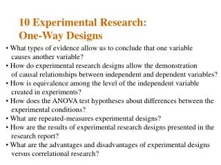 10 Experimental Research: One-Way Designs