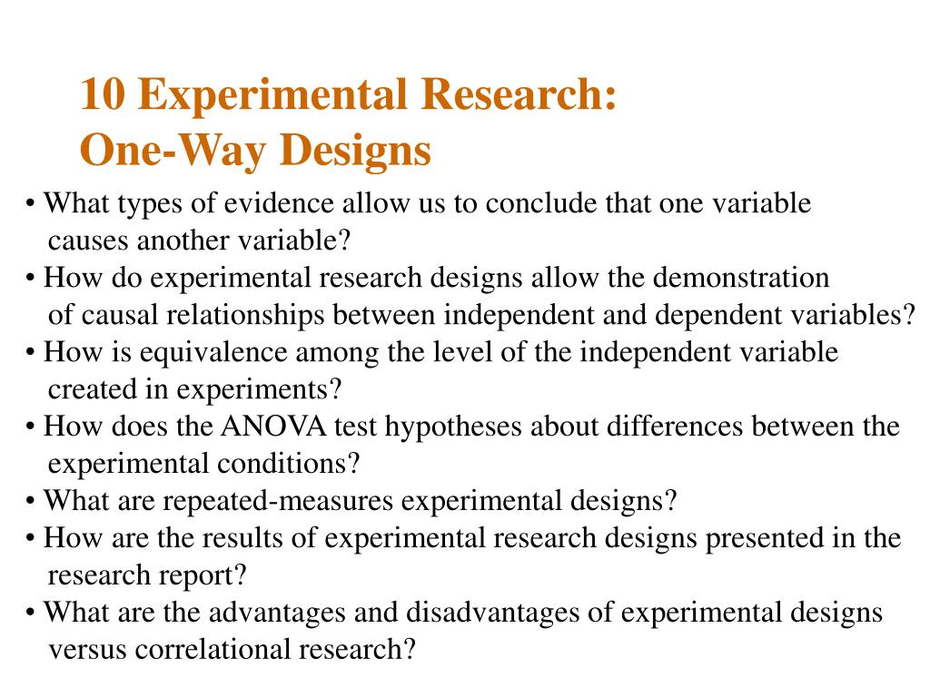 One Way Design Example PPT - 10 Experimental Research: One-Way Designs PowerPoint Presentation ...