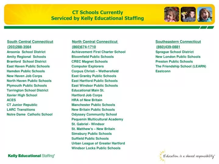 ct schools currently serviced by kelly educational staffing