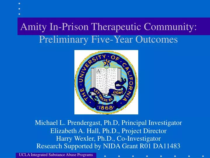 amity in prison therapeutic community preliminary five year outcomes