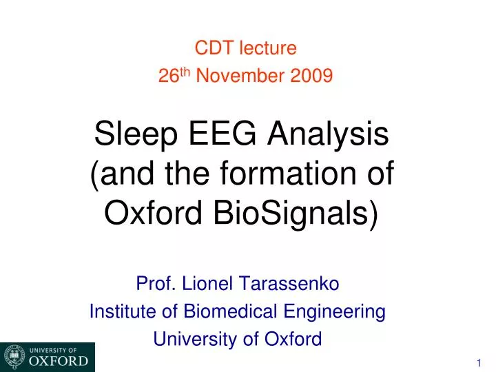 sleep eeg analysis and the formation of oxford biosignals