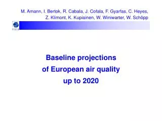 Baseline projections of European air quality up to 2020