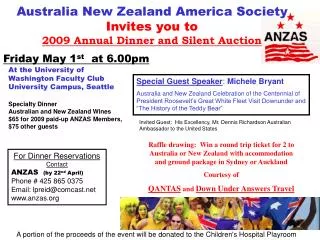 Australia New Zealand America Society Invites you to 2009 Annual Dinner and Silent Auction