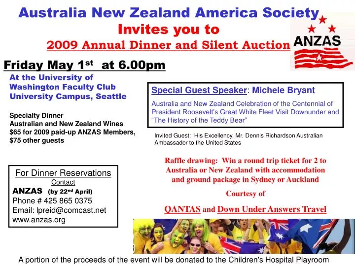 australia new zealand america society invites you to 2009 annual dinner and silent auction