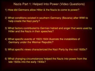 Nazis Part 1: Helped Into Power (Video Questions)