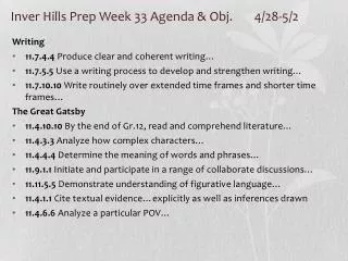 Inver Hills Prep Week 33 Agenda &amp; Obj. 	4/28-5/2