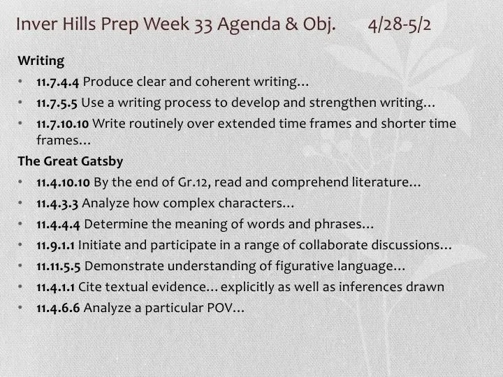 inver hills prep week 33 agenda obj 4 28 5 2