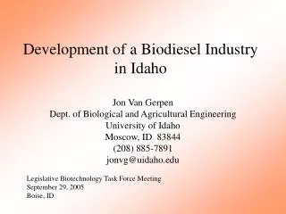 Development of a Biodiesel Industry in Idaho