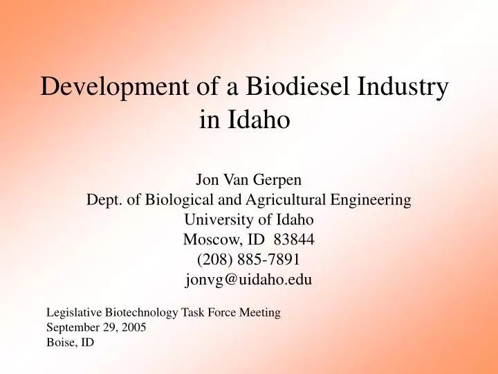 development of a biodiesel industry in idaho