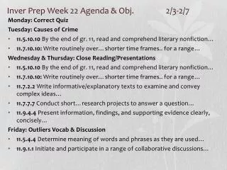 Inver Prep Week 22 Agenda &amp; Obj. 		2/3-2/7