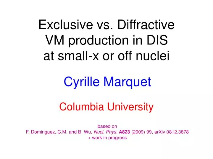 exclusive vs diffractive vm production in dis at small x or off nuclei