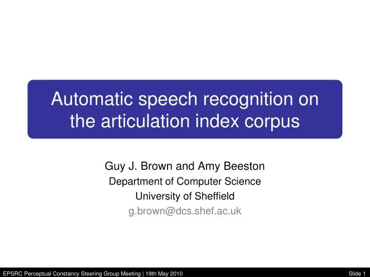 automatic speech recognition on the articulation index corpus