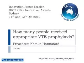 How many people received appropriate VTE prophylaxis? Presenter: Natalie Hannaford