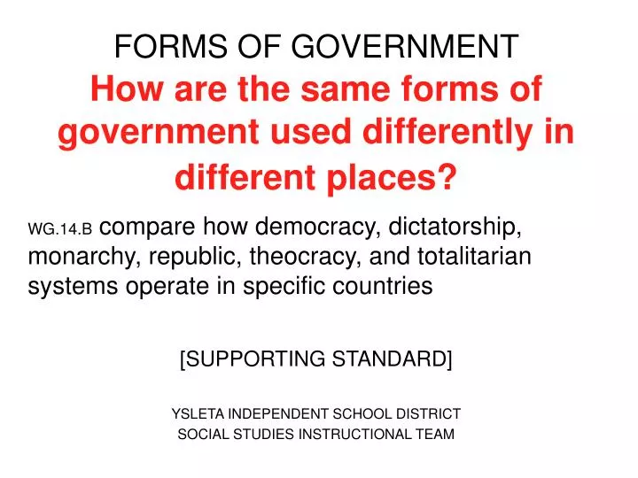 forms of government how are the same forms of government used differently in different places
