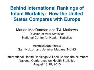 Infant mortality rate, United States, 2000-2007