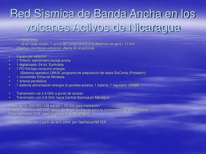 red s smica de banda ancha en los volcanes activos de nicaragua