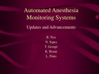 Automated Anesthesia Monitoring Systems