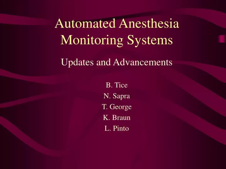 automated anesthesia monitoring systems