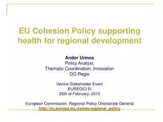 EU Cohesion Policy supporting health for regional development