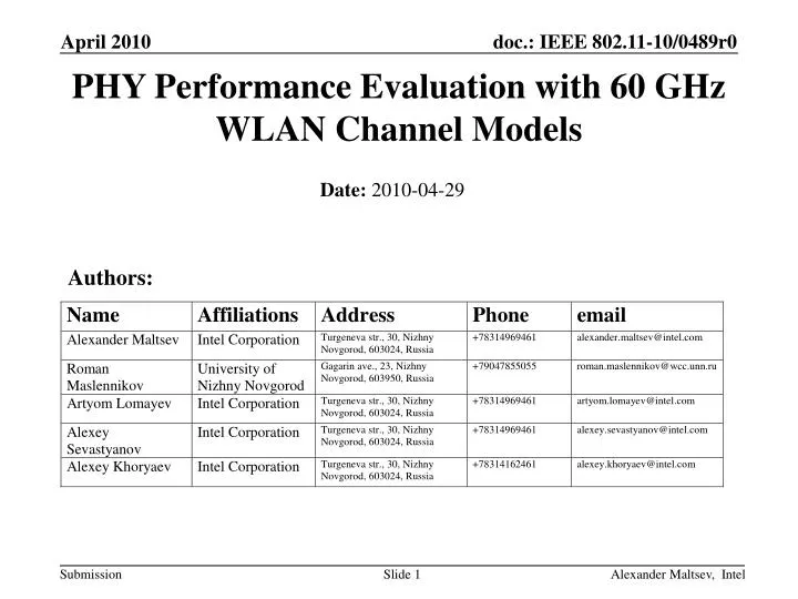 phy performance evaluation with 60 ghz wlan channel models
