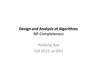 Design and Analysis of Algorithms NP-Completeness